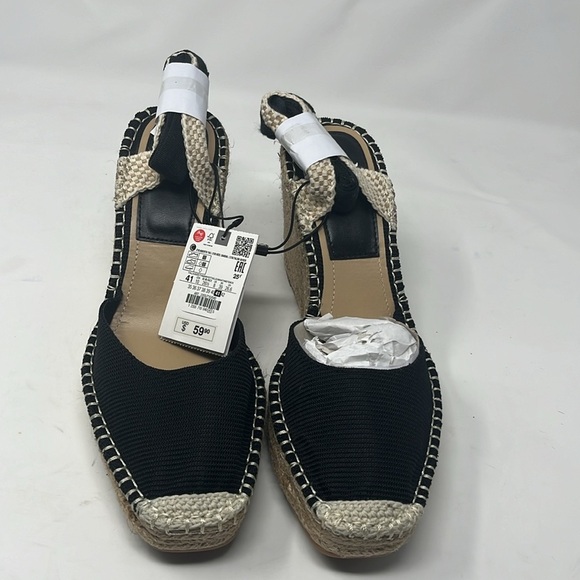 Zara Black Tied Raffia Espadrille Wedge Shoes NWT SZ 10 EU 41 - Picture 11 of 11